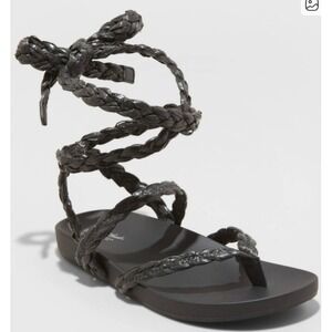 Universal Thread Ria Black Braided Lace Up Gladiator Sandals 9.5 NEW